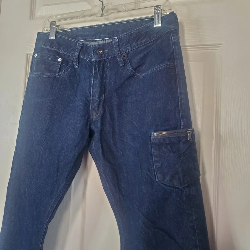Levi's 514 Straight Motion Denim Blue Jeans Size 31x32 Black Leather Label